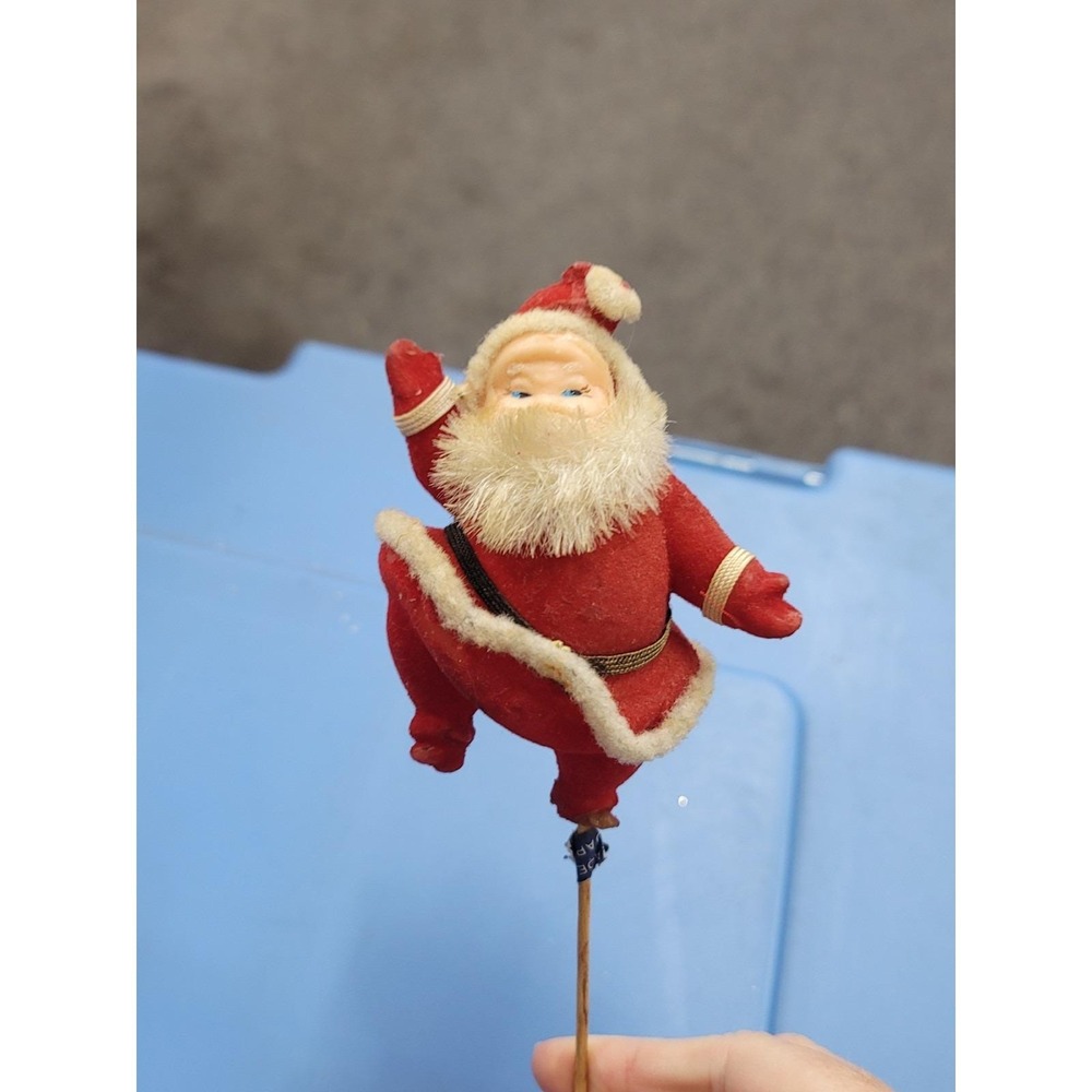Vintage 1960s Flocked Santa Claus Blow Mold On A Stick For Floral Arrangement - Picture 2 of 8